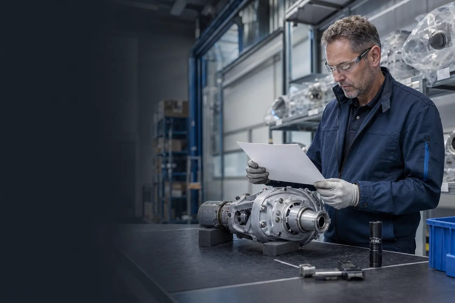 Inspector reviewing company and component documentation