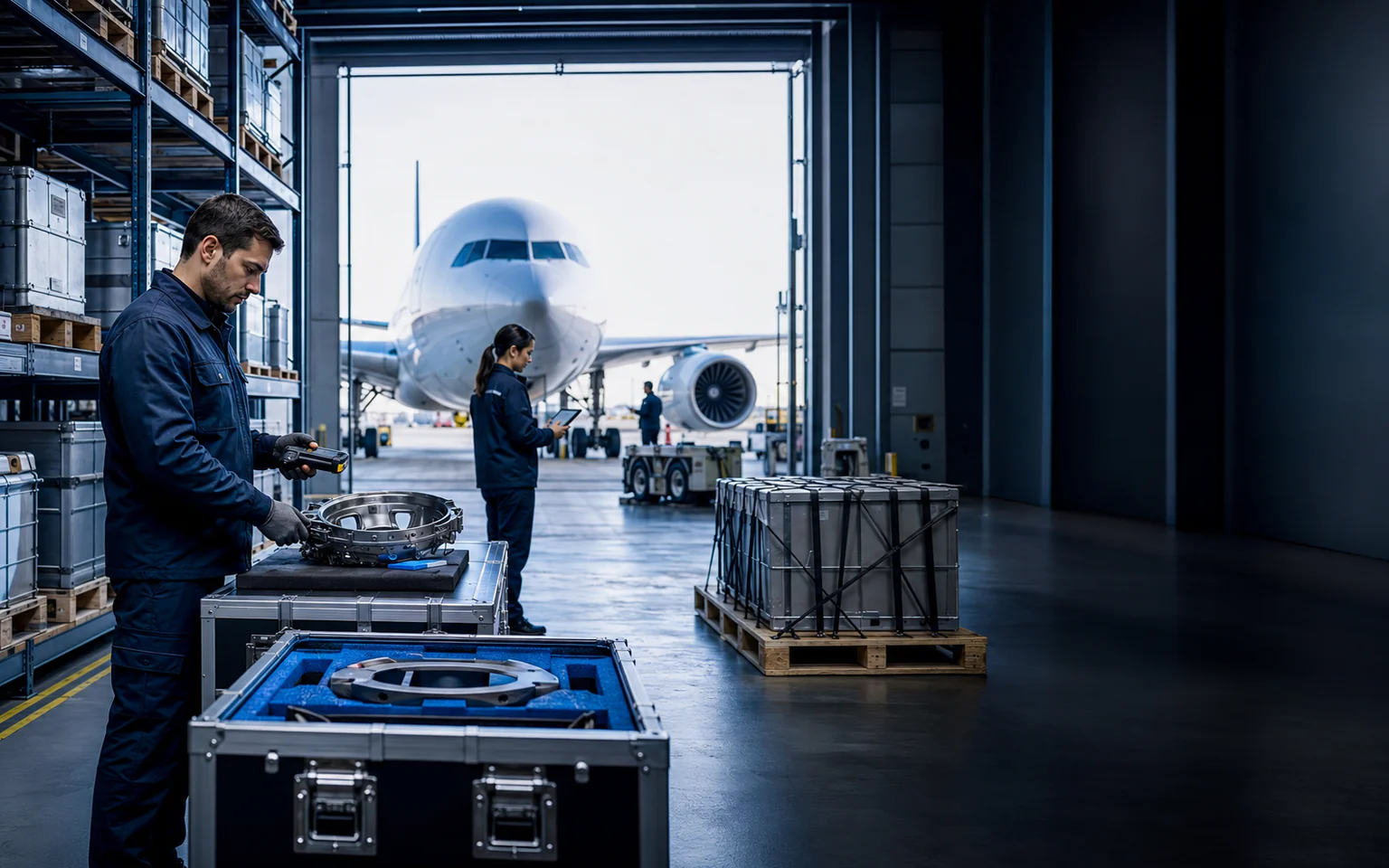 Aviation professionals coordinating a parts sourcing decision