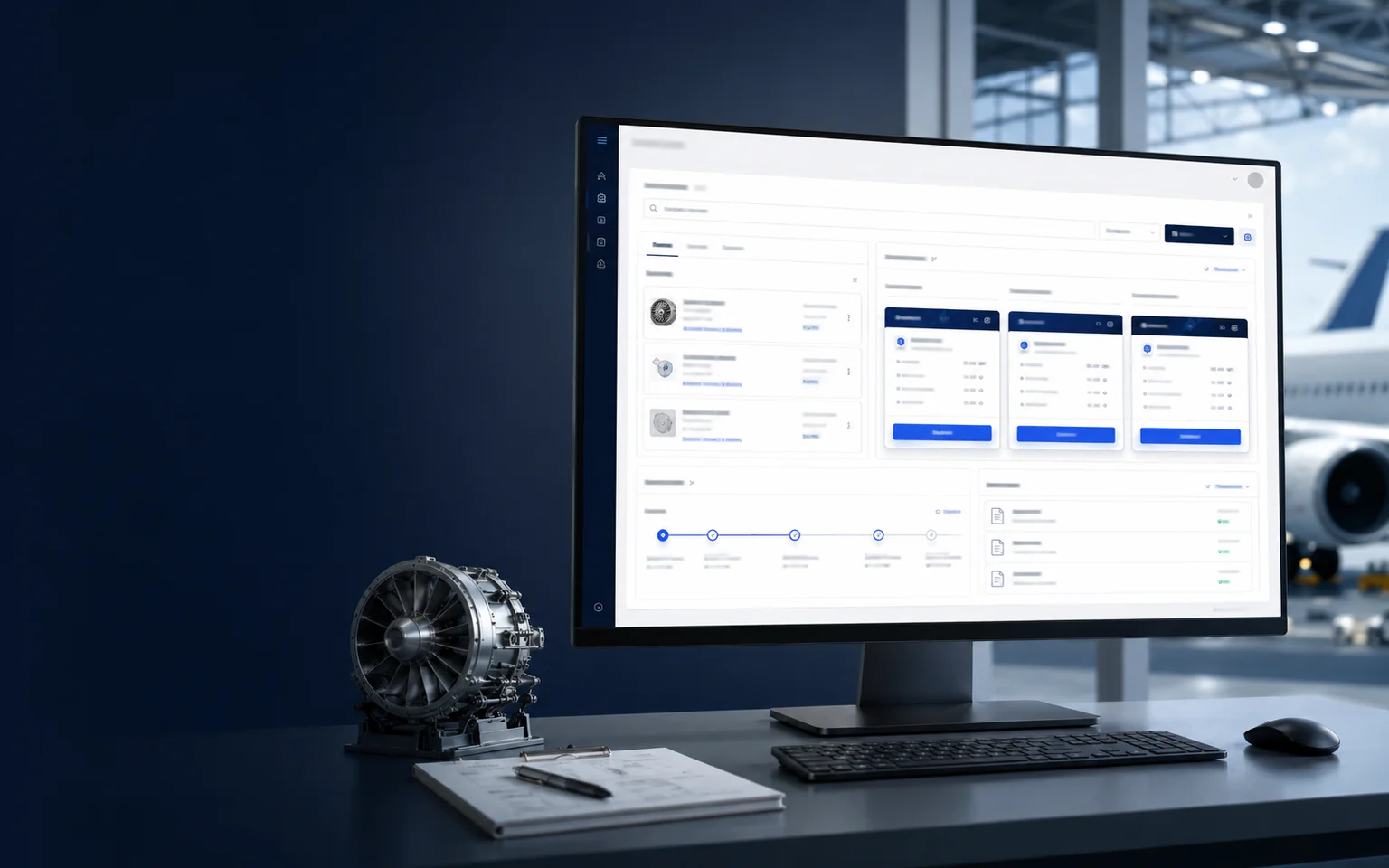 Aircraft engine component and digital aviation sourcing workspace